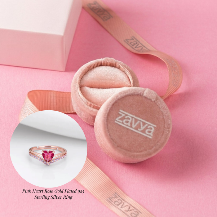 Zavya Promise-Box x Pink Heart Rose Gold Plated 925 Sterling Silver Ring