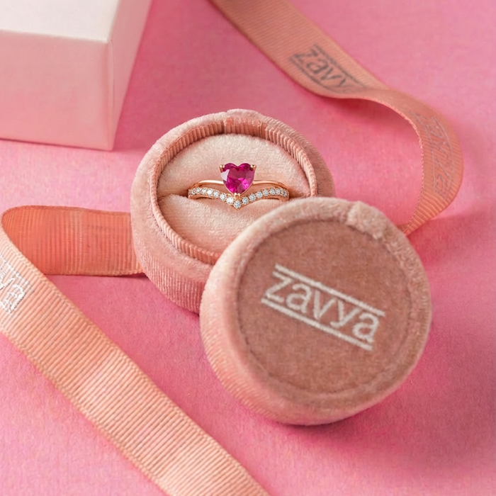 Zavya Promise-Box x Pink Heart Rose Gold Plated 925 Sterling Silver Ring