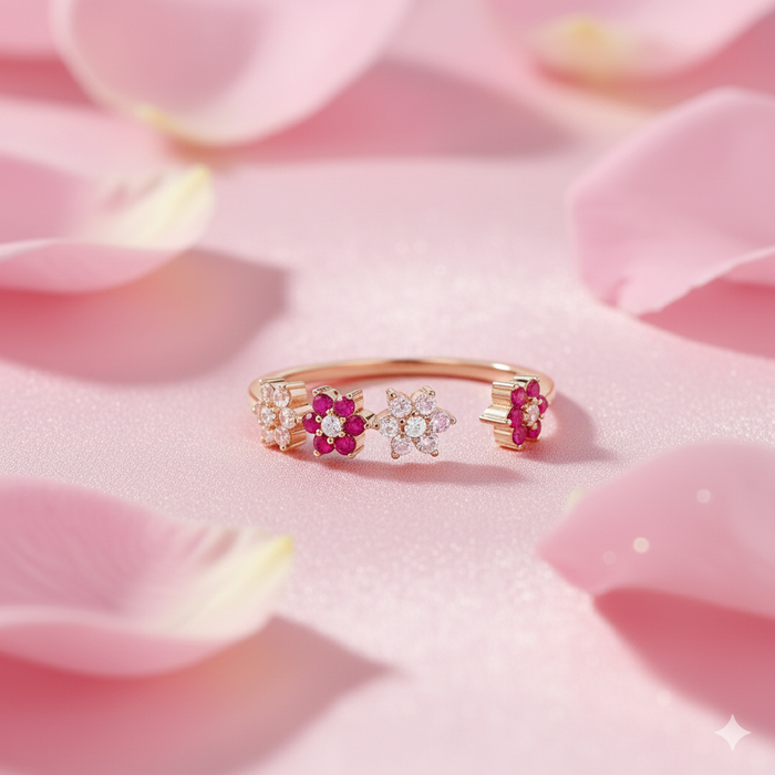 925 Sterling Silver The Sweetest Garden Rose Gold Plated Ring (Adjustable) for Women – Zavya