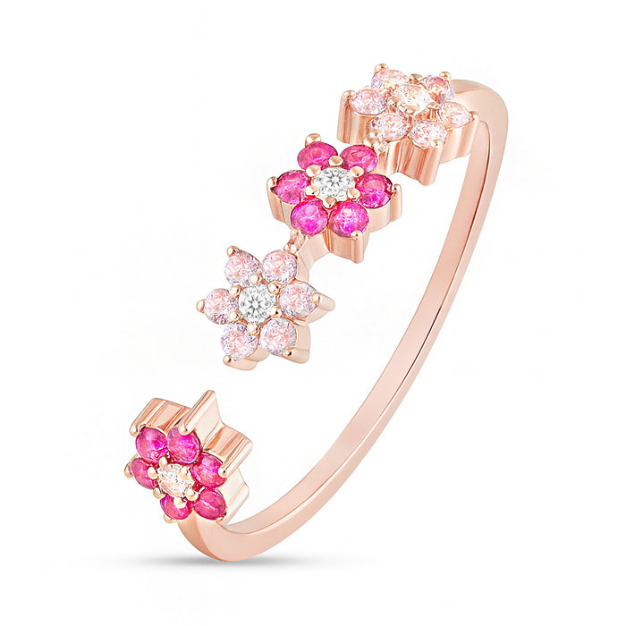 Women's adjustable 925 Sterling Silver rose gold plated ring featuring pink stone flowers – Zavya