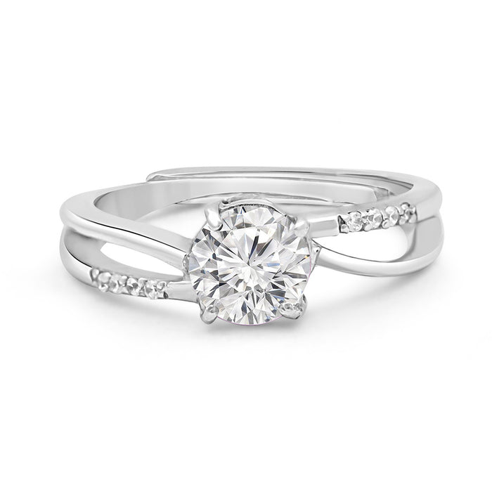 Women's 925 Sterling Silver adjustable twisted solitaire ring with clear sparkling stones – Zavya