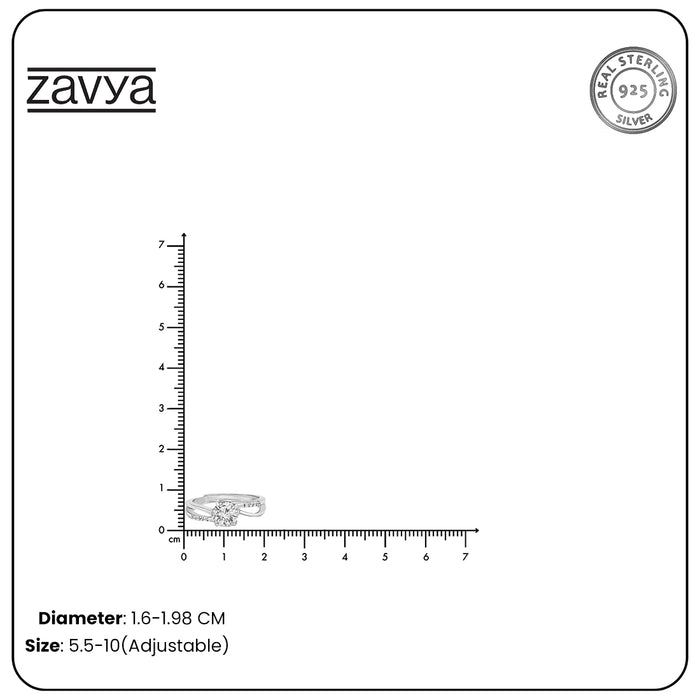 Adjustable 925 Sterling Silver twisted solitaire ring for women on a size measurement scale – Zavya