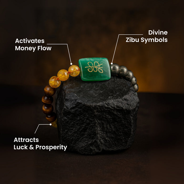 Zibu Money Coin Bracelet with tiger's eye, citrine, and pyrite beads