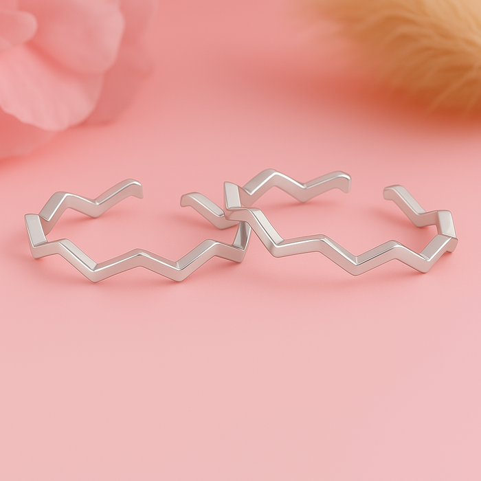 Zig-Zag Rhodium Plated 925 Sterling Silver Toe Ring